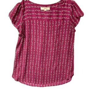 LOFT FLoral Tunic Short Sleeve Pink Size Small